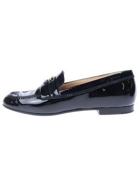 Chanel CC Logo Plate Patent Leather Loafers Shoes Black